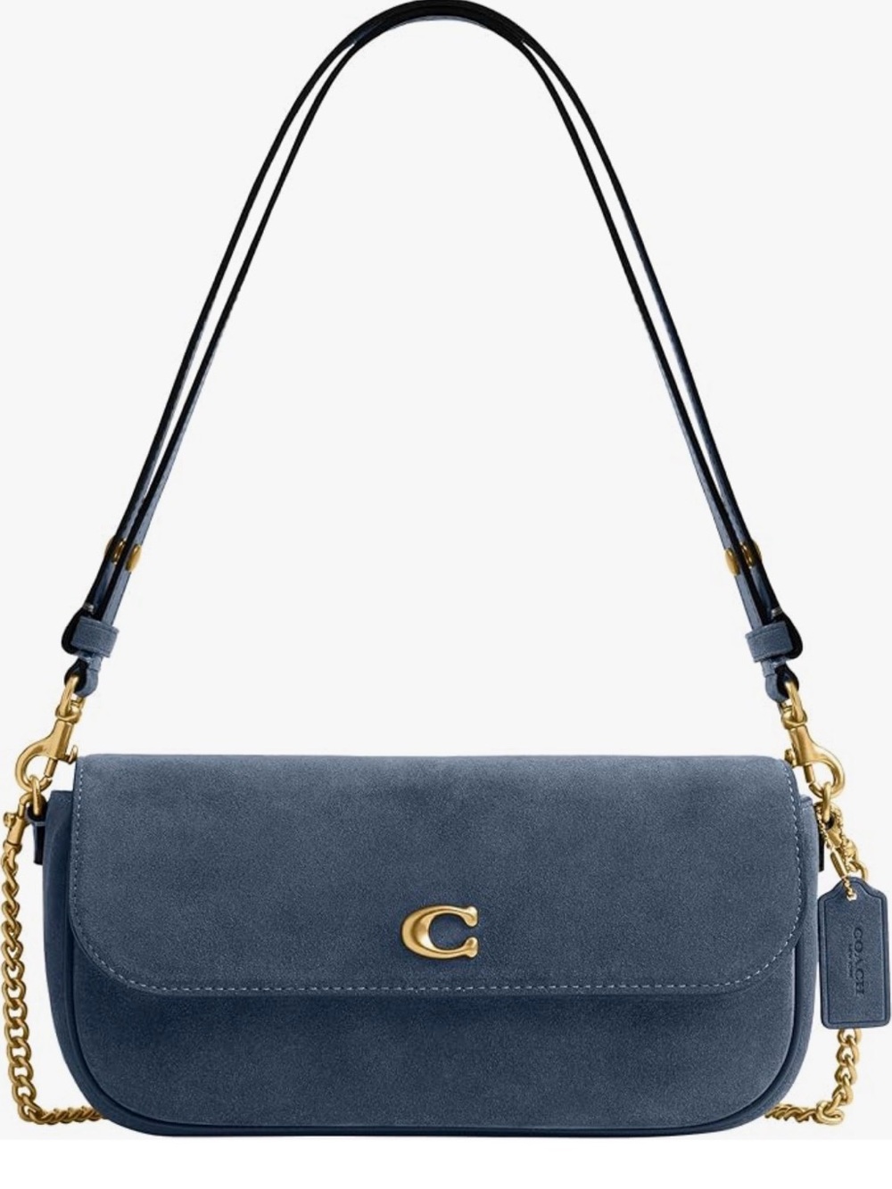 Coach Light Denim Suede Brook Flap Shoulder Bag